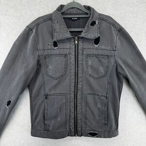 Jackson Mens Distressed Denim Jacket Grey Zip Up Trucker Rugged Frayed S